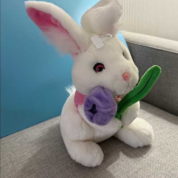 White Plush 16 Inch Bunny with Purple Flower - Picture 6 of 14